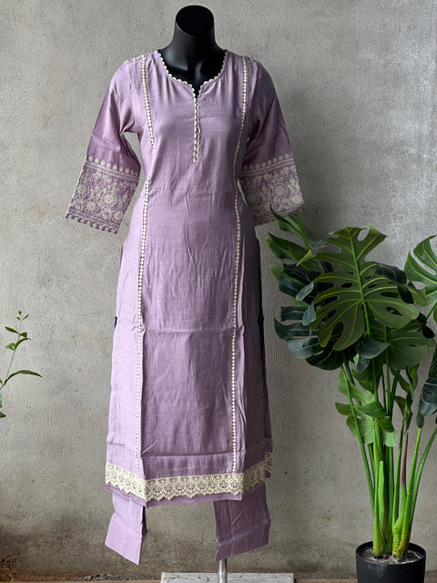 Lace work emb muslin Ready kurta pant