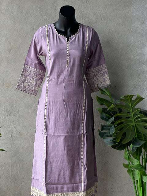 Lace work emb muslin Ready kurta pant