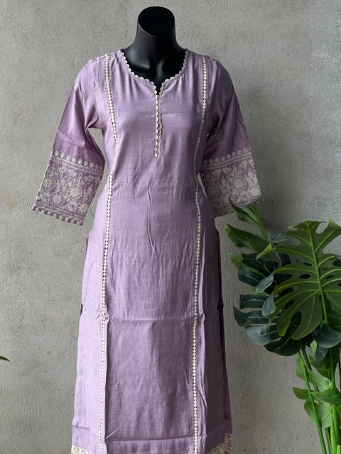 Lace work emb muslin Ready kurta pant