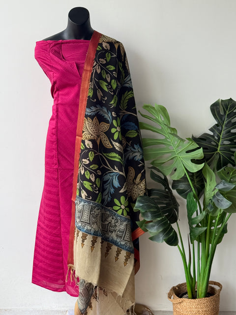 Pen kalamkari silk Dupatta with silk cotton top