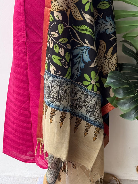 Pen kalamkari silk Dupatta with silk cotton top