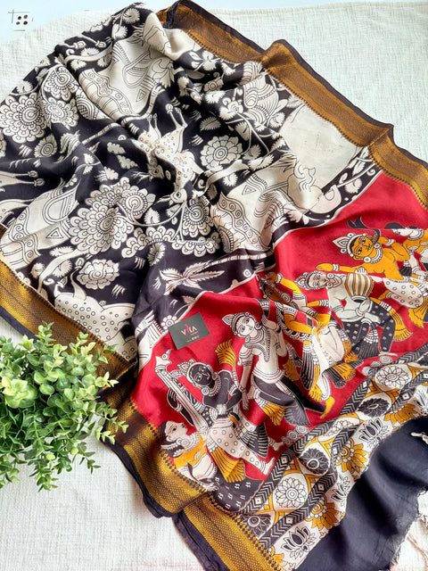 Kalamkari printed silk dupatta