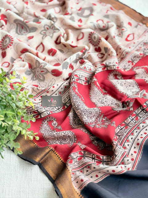 Kalamkari printed silk dupatta