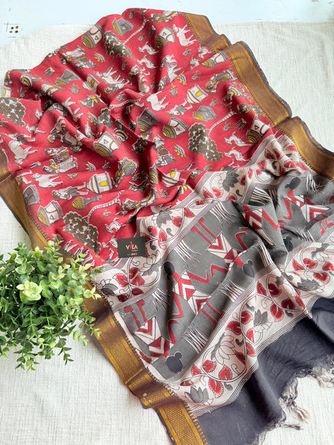 Kalamkari printed silk dupatta