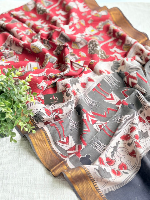 Kalamkari printed silk dupatta