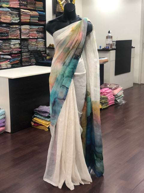 Digital Printed pure Linen saree