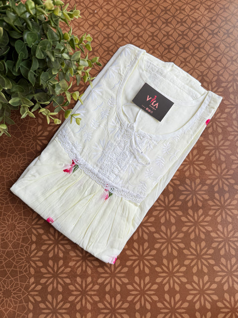 Yoke pattern emb pure cotton nighty - yellow