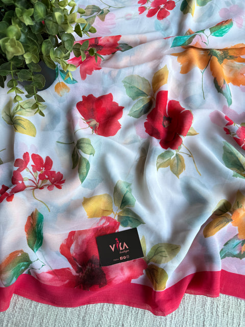 Floral printed georgette saree