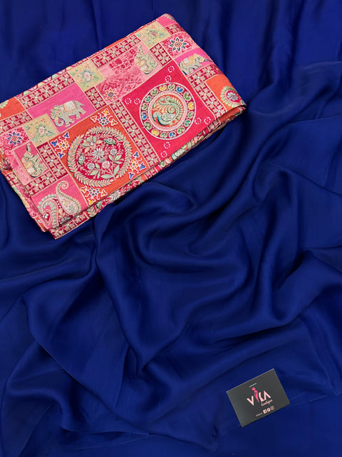 Royal blue saree with blouse
