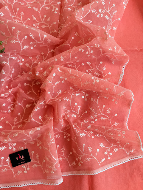 Supernet embroidered saree