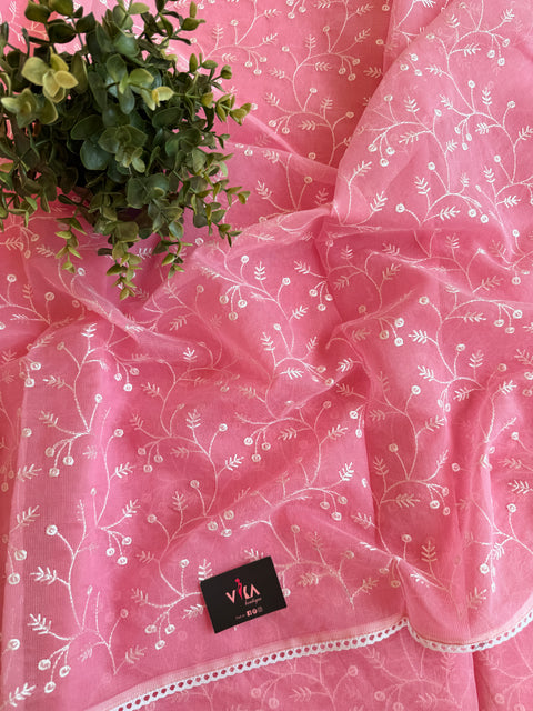 Supernet embroidered saree