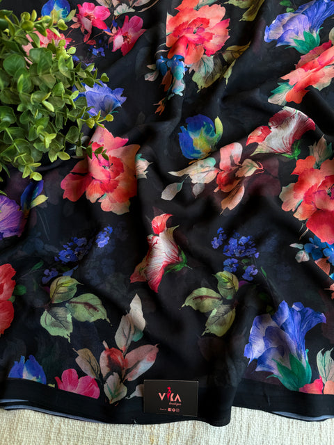Floral printed georgette saree