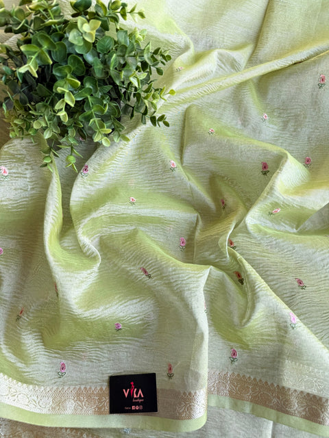 Silver zari weaving tissue saree - Lt green