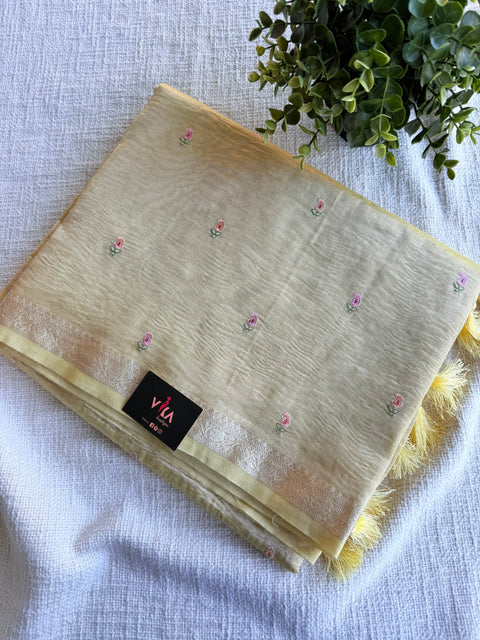 Silver zari weaving tissue saree - Lt Yellow