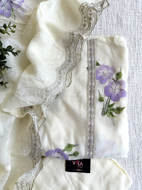 Printed organza suit material - Violet