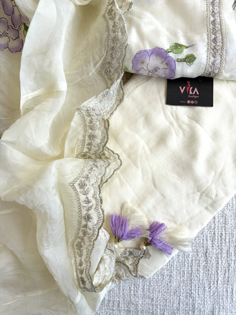 Printed organza suit material - Violet
