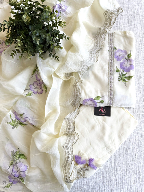 Printed organza suit material - Violet