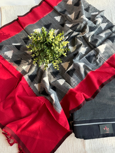 Handloom cotton set with ikat dupatta