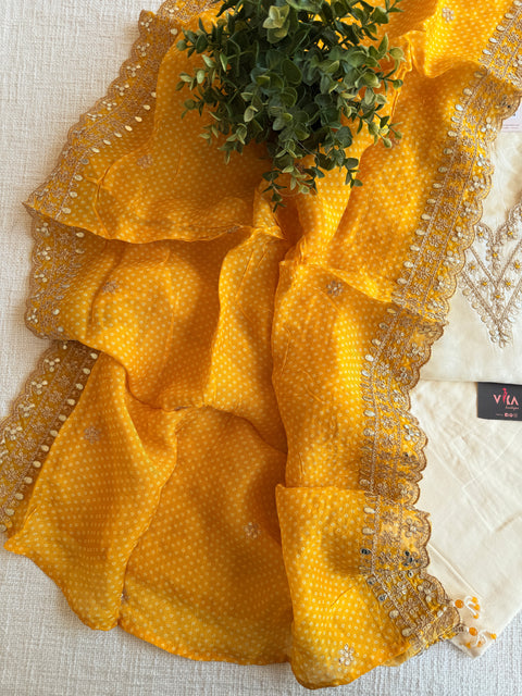 Off white/Yellow Dola silk salwar material