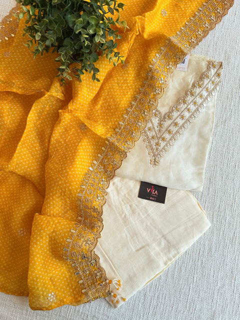 Off white/Yellow Dola silk salwar material