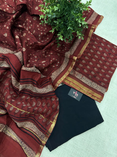 Red and black chanderi salwar material
