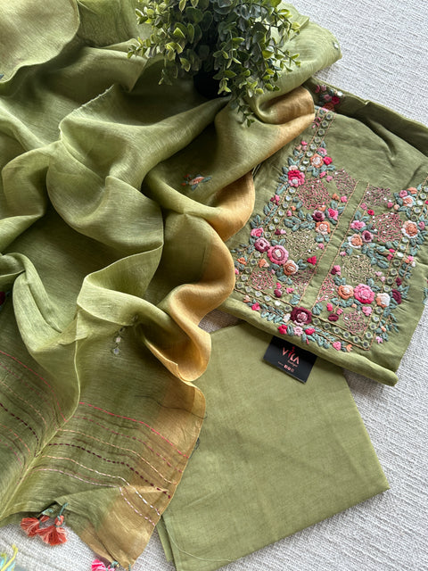 French knot silk linen salwar material