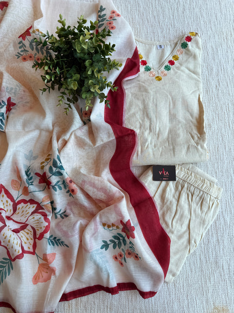 Ecru pure cotton Ready suit set