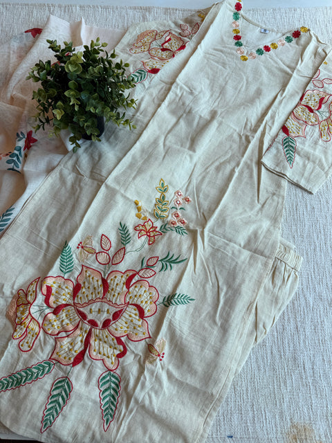 Ecru pure cotton Ready suit set