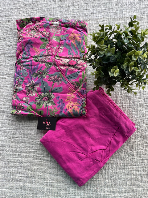 Printed cotton angrakha set - Pink