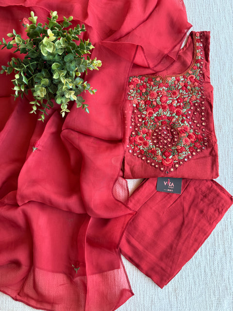 Burnt orange french knot Ready suit set