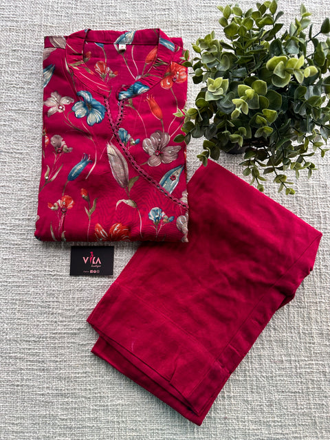 Printed modal silk angrakha kurta pant