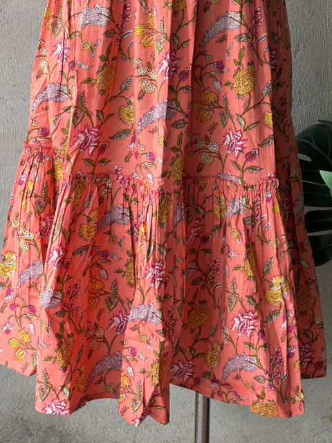 Floral printed calf length cotton gown