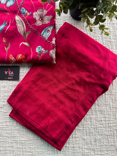 Printed modal silk angrakha kurta pant