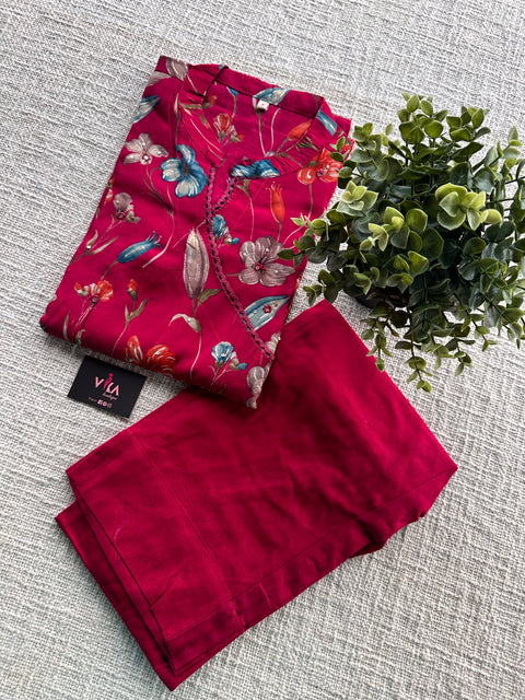 Printed modal silk angrakha kurta pant