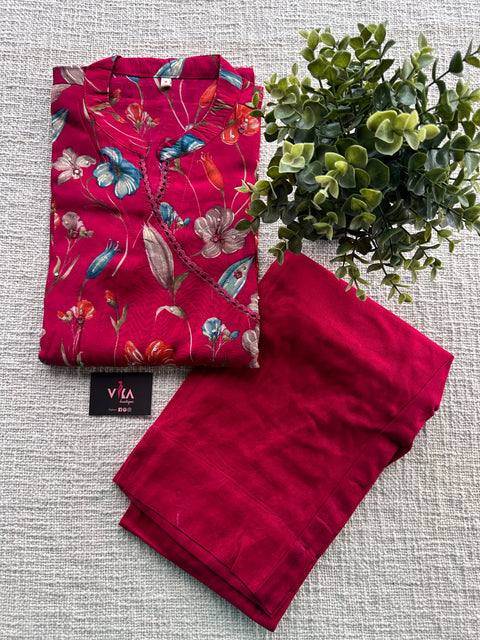 Printed modal silk angrakha kurta pant