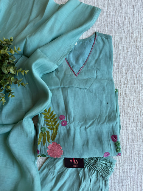 Blue mul chanderi Ready suit set