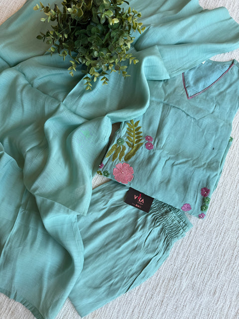 Blue mul chanderi Ready suit set