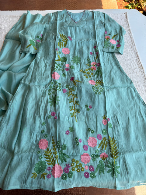 Blue mul chanderi Ready suit set