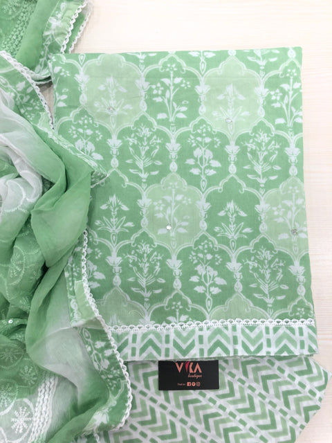 Printed cotton salwar material-Green