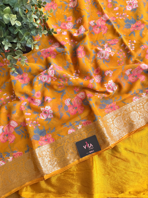 Floral Printed semi chiffon saree