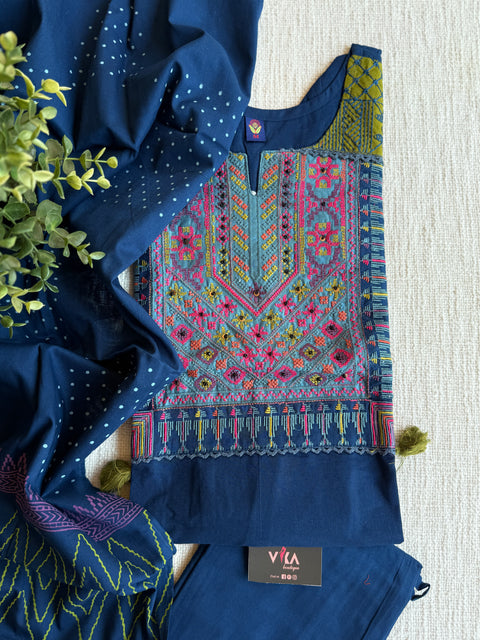 Blue emb cotton Ready suit set