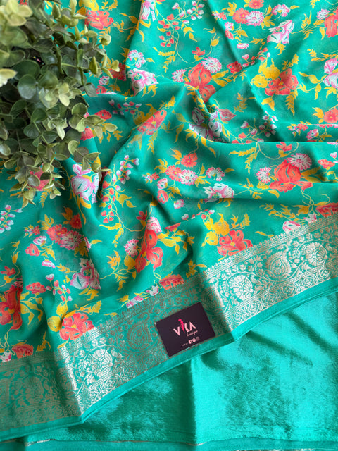Floral Printed semi chiffon saree
