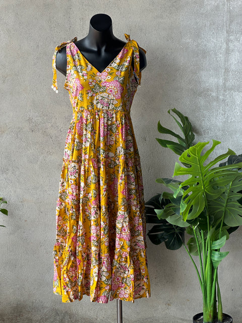 Floral printed calf length cotton gown