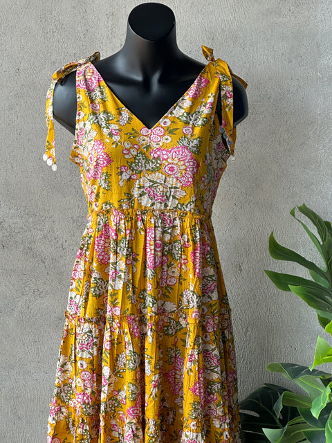 Floral printed calf length cotton gown