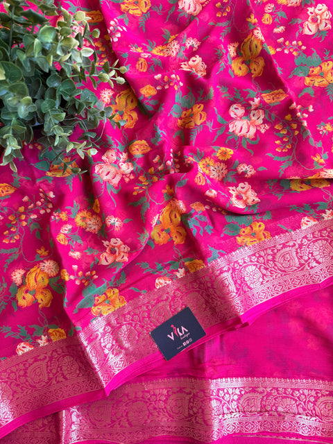 Floral Printed semi chiffon saree