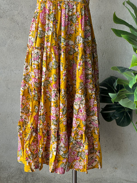 Floral printed calf length cotton gown