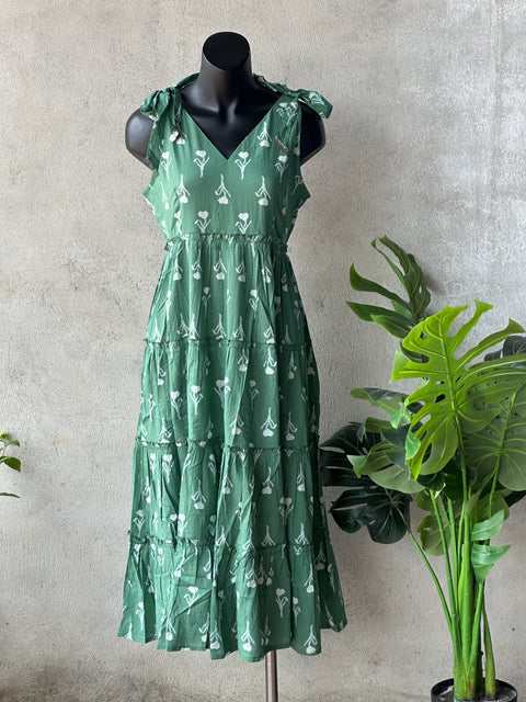 Floral printed calf length cotton gown