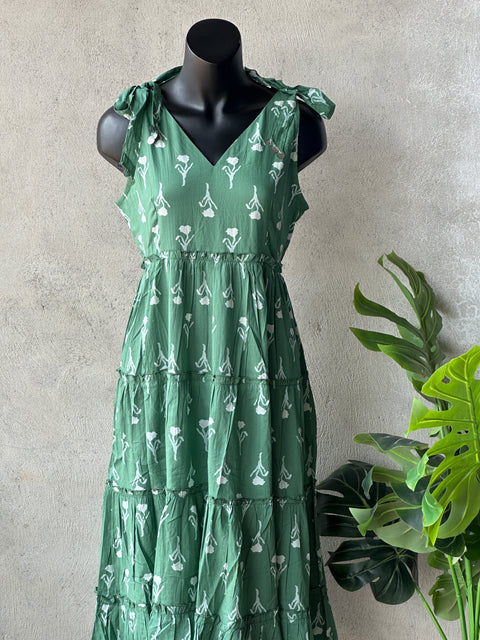 Floral printed calf length cotton gown