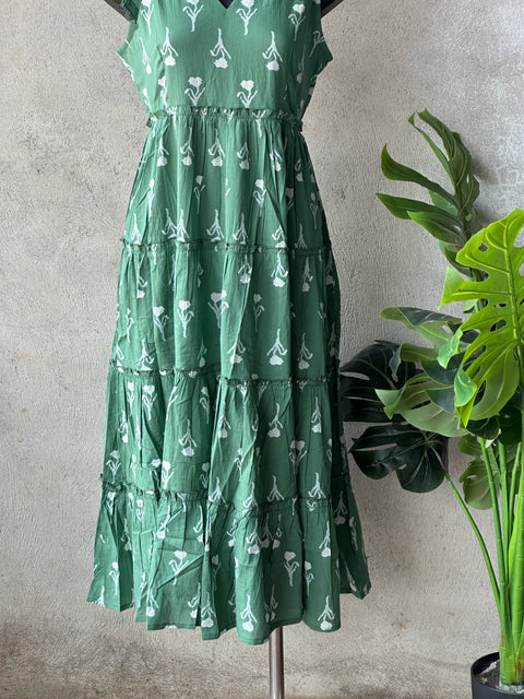 Floral printed calf length cotton gown