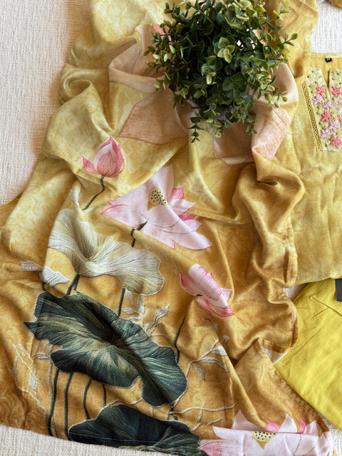 Pichwai printed linen Ready suit set